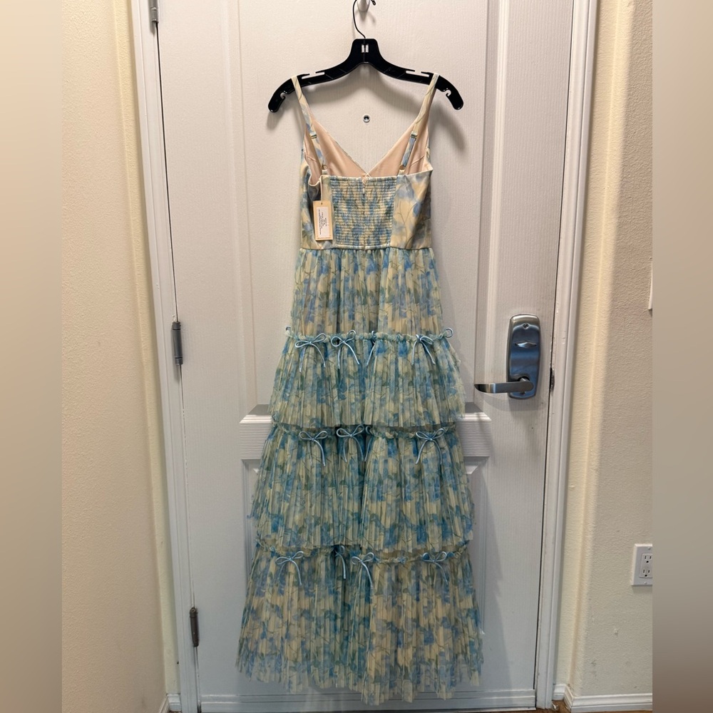 Hutch Watercolor Vining Daffodils Tulle  Dress Colors: Ivory/Sky Size 2 NWT - Picture 5 of 9
